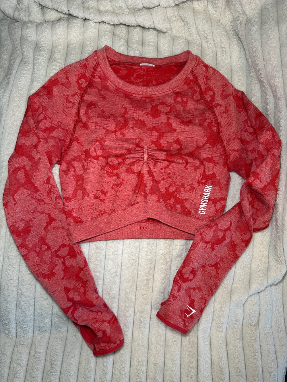 Gymshark Red Camo Ruched Crop Long-Sleeve Top